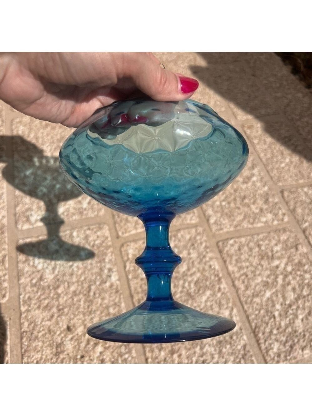 Blue bohemian optic compote - Picture 4 of 6